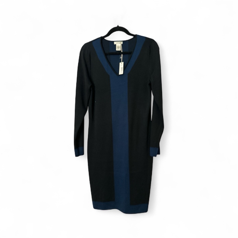 Max Studio Black and Blue Long Sleeve knit Dress